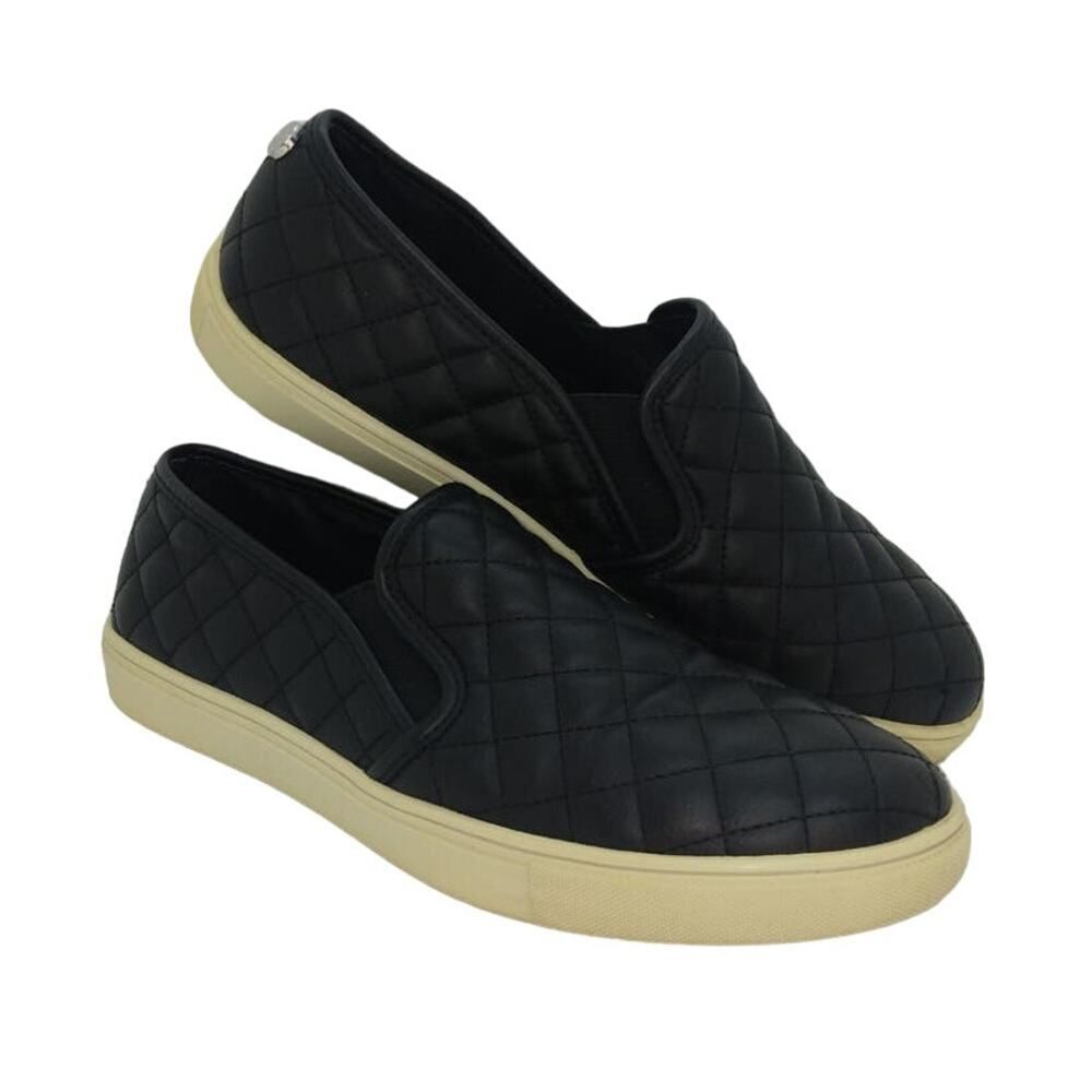 STEVE MADDEN Quilted Womens Black Leather Sneakers - Size: 9 1/2M